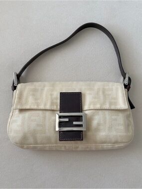 Fendi Beige Zucca Canvas Baguette Shoulder Bag